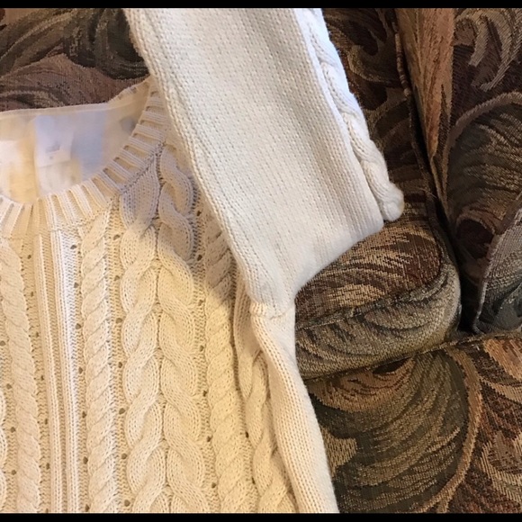 CAbi 3157 Ivory Lace Up Cable Knit Sweater Womens Medium Livie Preppy Coquette - Picture 5 of 8